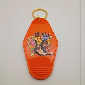 Vintage Style Orange Cowboy Boots Motel Keychain